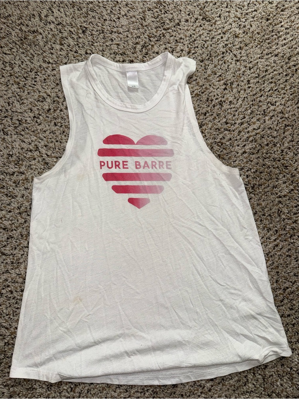 Pure Barre White Tank Top with Pink Striped Heart Logo⭐️ Worn once⭐️